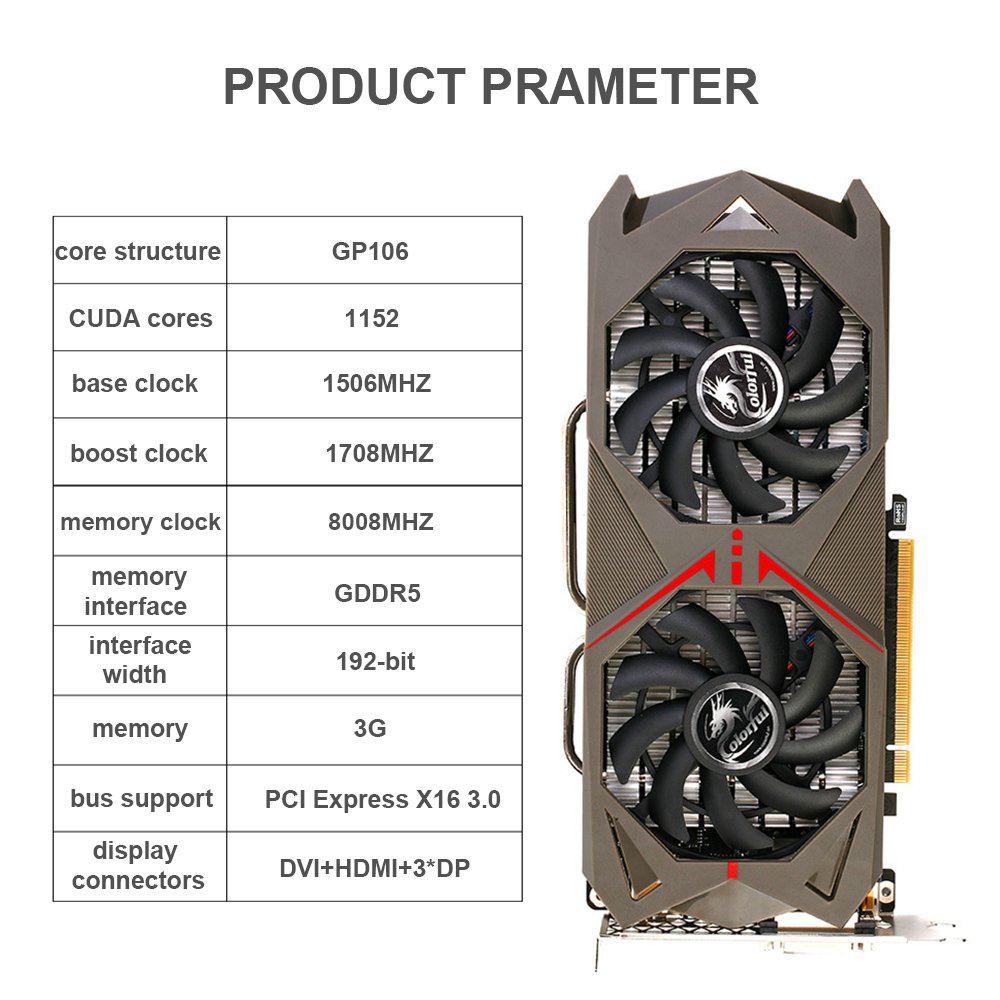 Amazon | カラフルなNvidia Geforce GTX 1060 GPU 3 GB 192bitゲーム